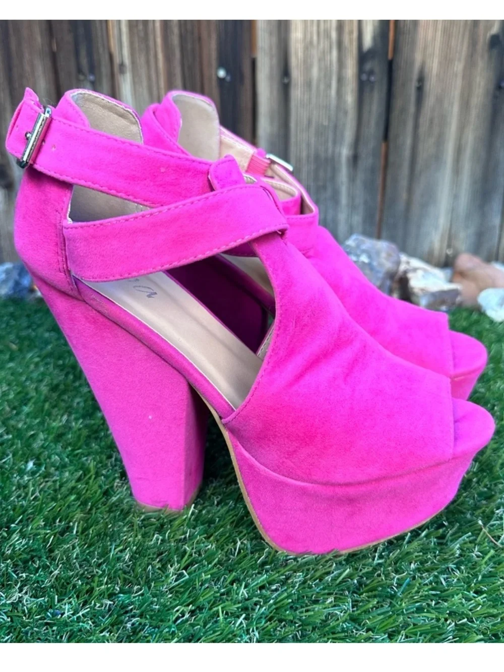 VIVA Pink Platform Heels with Ankle Strap
